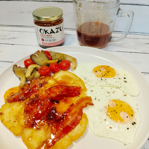 OKAZU Maple Glazed Bacon Pancakes