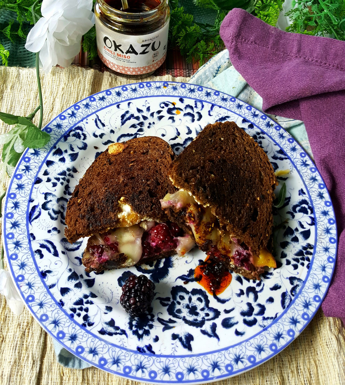Easy Blackberry, Peach Grilled Cheese Sandwich